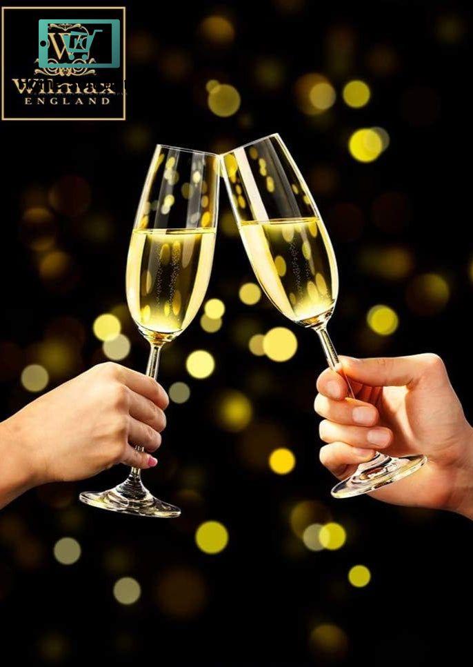 Wilmax Champagne Flute Glass – 230 ml | Set of 6 Elegant Crystal Glasses