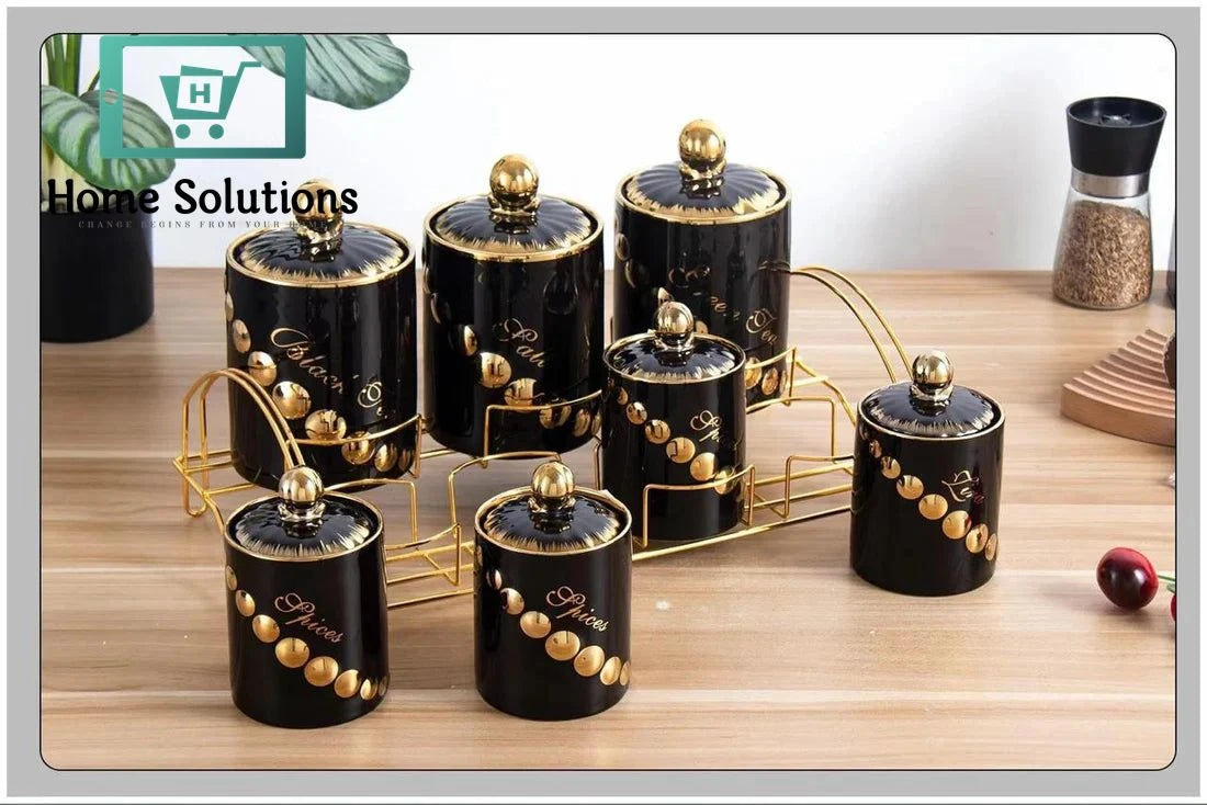 Storage Canister Set with Stand 7 Pcs – Elegant Kitchen Organizer