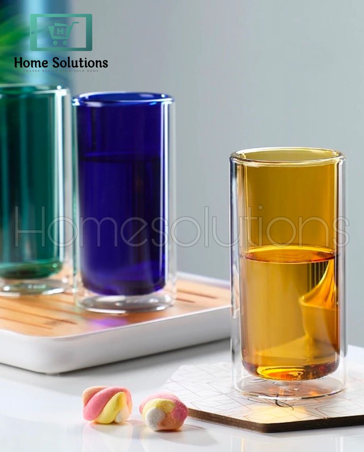 Colorful Double Wall Cylindrical Glass - 400ml