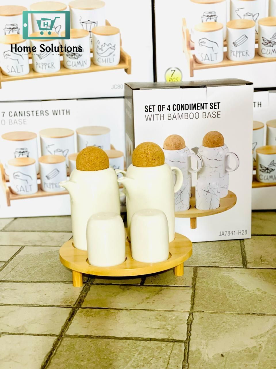 4-Piece Condiment Set with Wooden Stand – Stylish Spice Holder