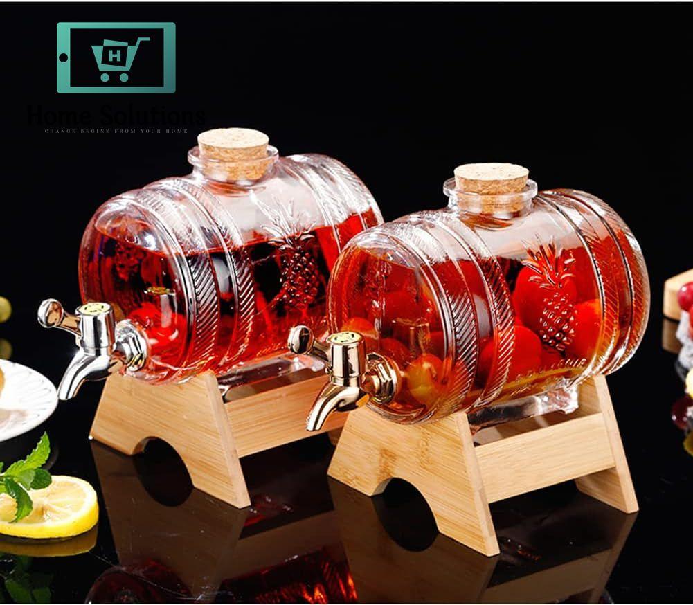 Barrel-Shaped Glass Water Dispenser with Elegant Bamboo Stand – Luxury Serveware