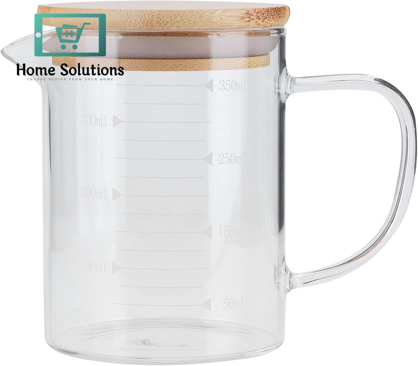 Borosilicate Glass Measuring Jug with Wooden Lid & Handle | 350ml - 500ml