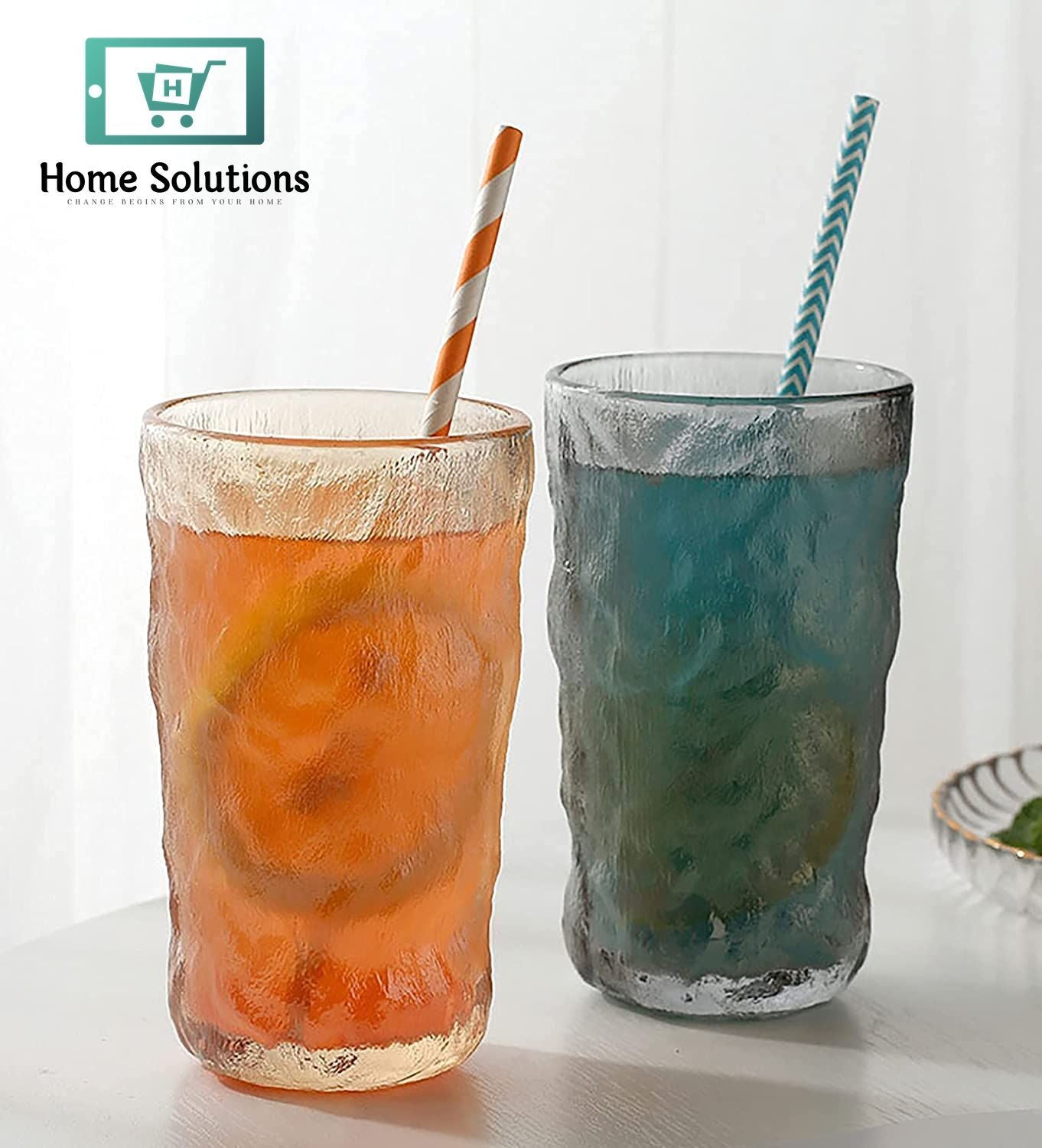 6-Piece Clear Drinkware Set Gold Rim Glasses – Frozen Ice Design | 400ml