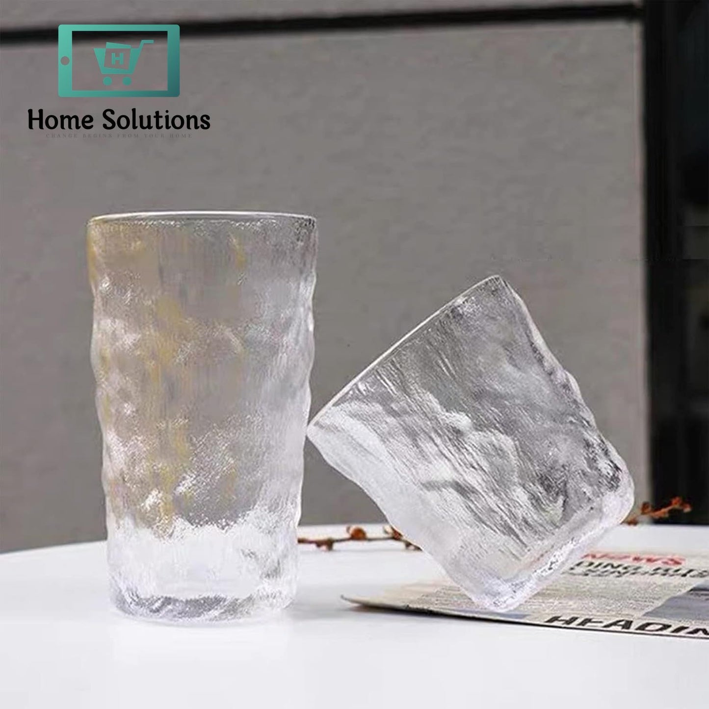 6-Piece Gray Frozen Ice Textured Glass Set | Modern Drink - 400ml