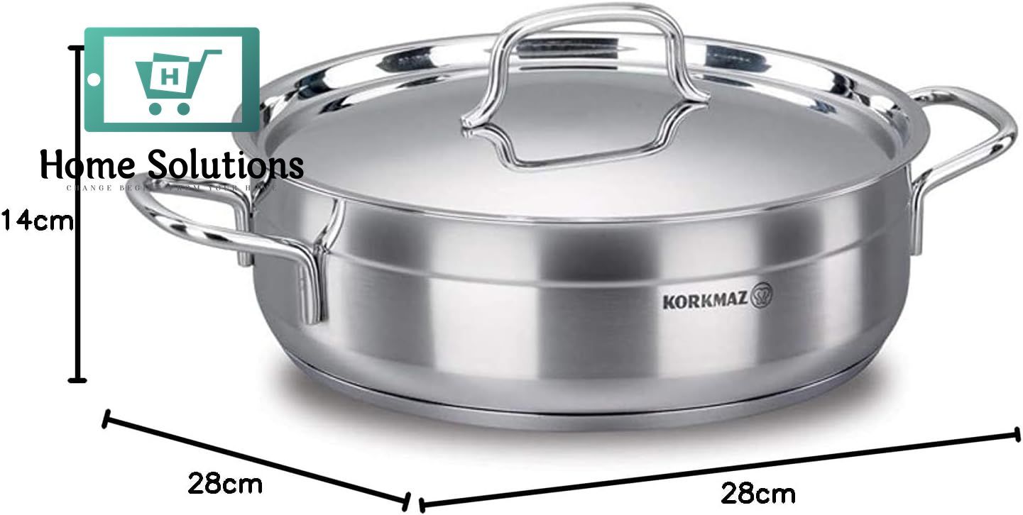 Korkmaz Alfa Short Cooking Pot – 28x9 cm Stainless Steel Cookware for Everyday Use
