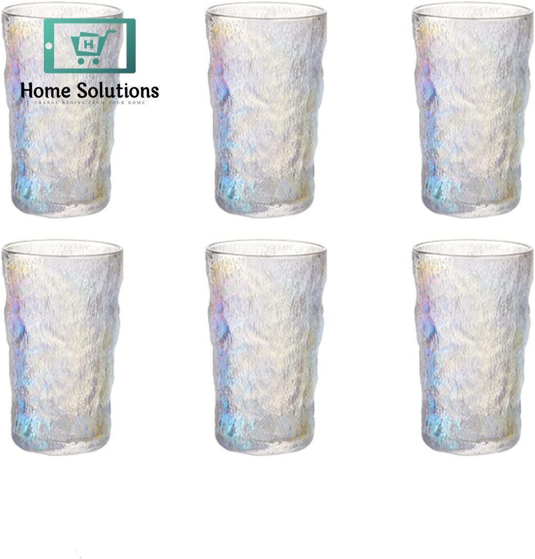 6-Piece Rainbow Frozen Ice Textured Glass Set | Colorful Drink Tumblers - 400ml
