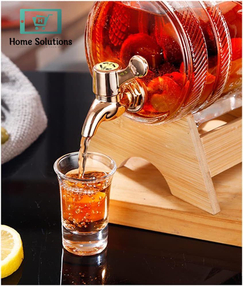 Barrel-Shaped Glass Water Dispenser with Elegant Bamboo Stand – Luxury Serveware