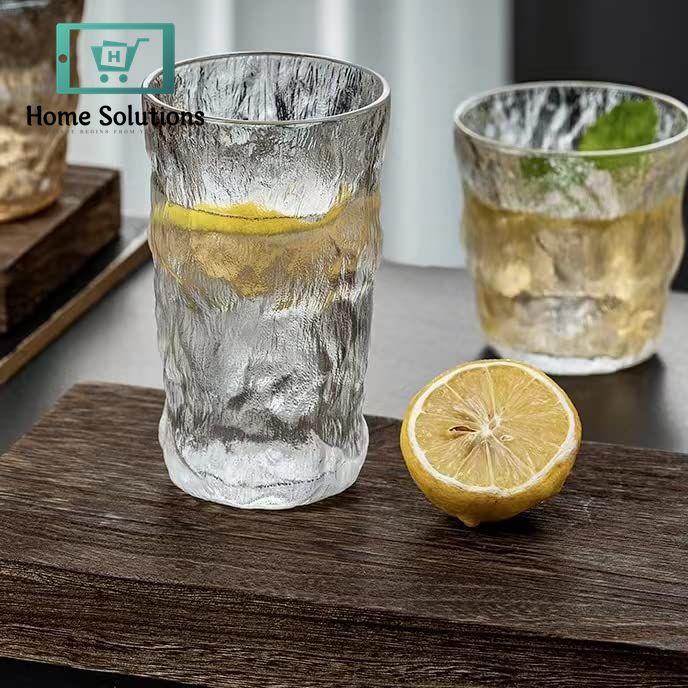 6-Piece Clear Drinkware Set Gold Rim Glasses – Frozen Ice Design | 400ml
