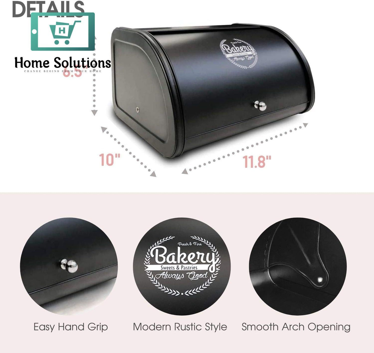 Vintage Metal Roll-Top Bread Box – Large Dust-Proof Storage Bin for Kitchen & Countertops (Black)