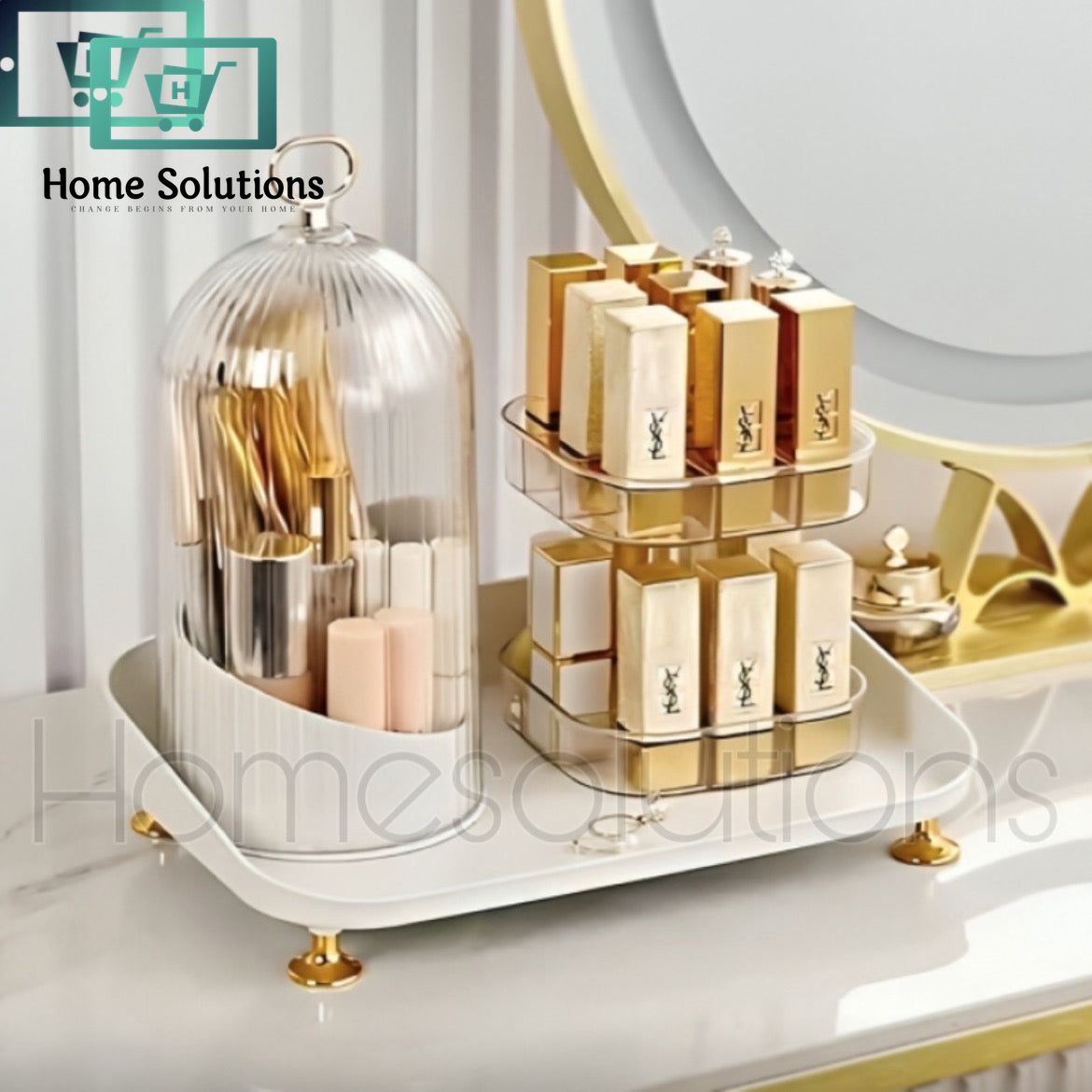 WNIDEO 360 Rotating Makeup & Vanity Organizer Stand with Tray