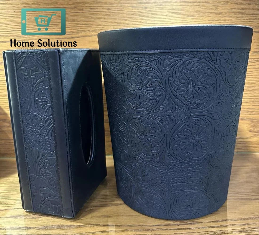 Premium Faux Leather Tissue Box & Waste Bin Set for Home & Office