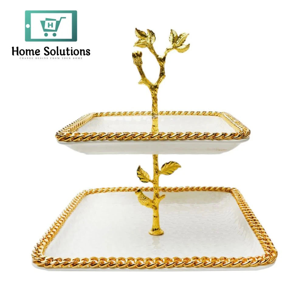 Premium 2-Tier Porcelain Cake Tray – Elegant Tabletop Server