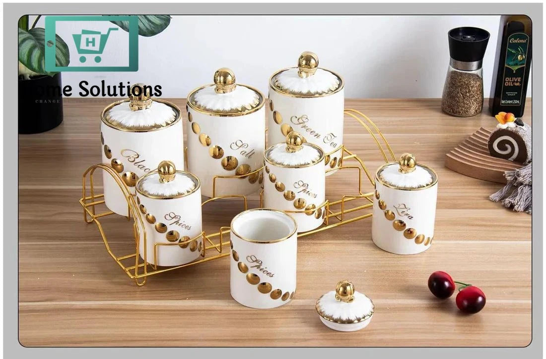 Storage Canister Set with Stand 7 Pcs – Elegant Kitchen Organizer