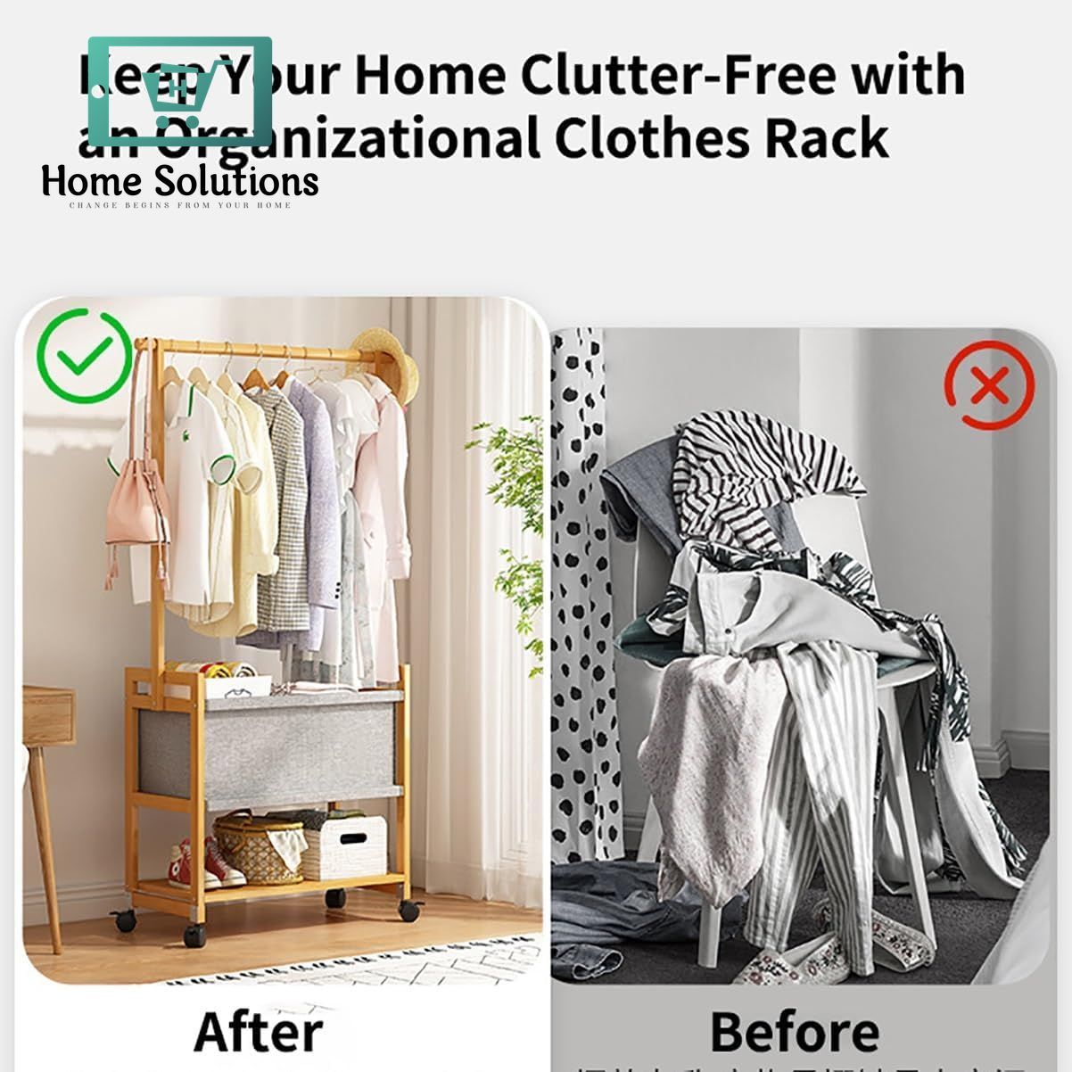 Wooden Coat Rack Stand With Fabric Basket