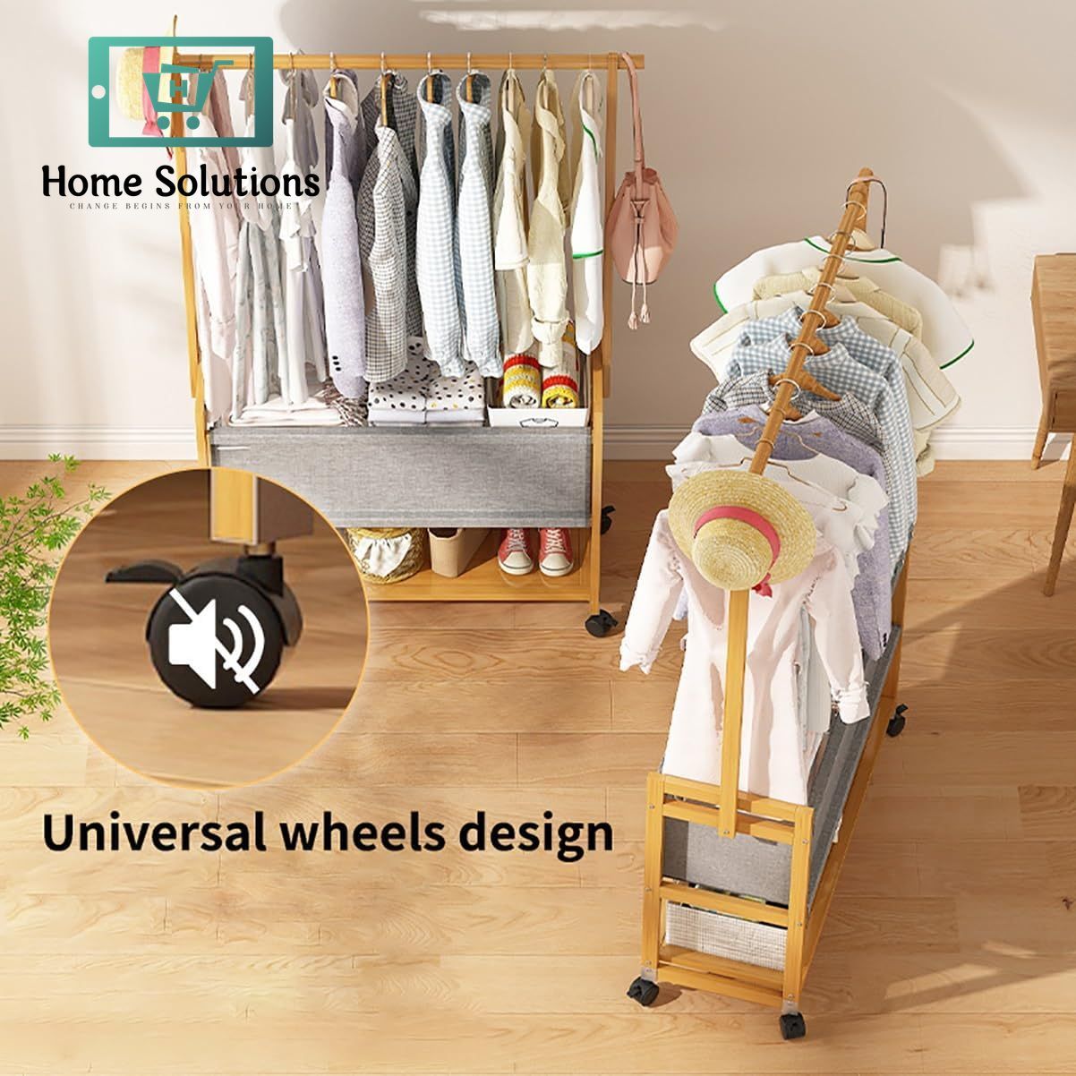 Wooden Coat Rack Stand With Fabric Basket