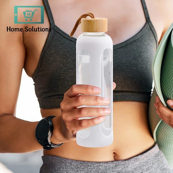 Silicon Cover Glass Bottle with Bamboo Lid