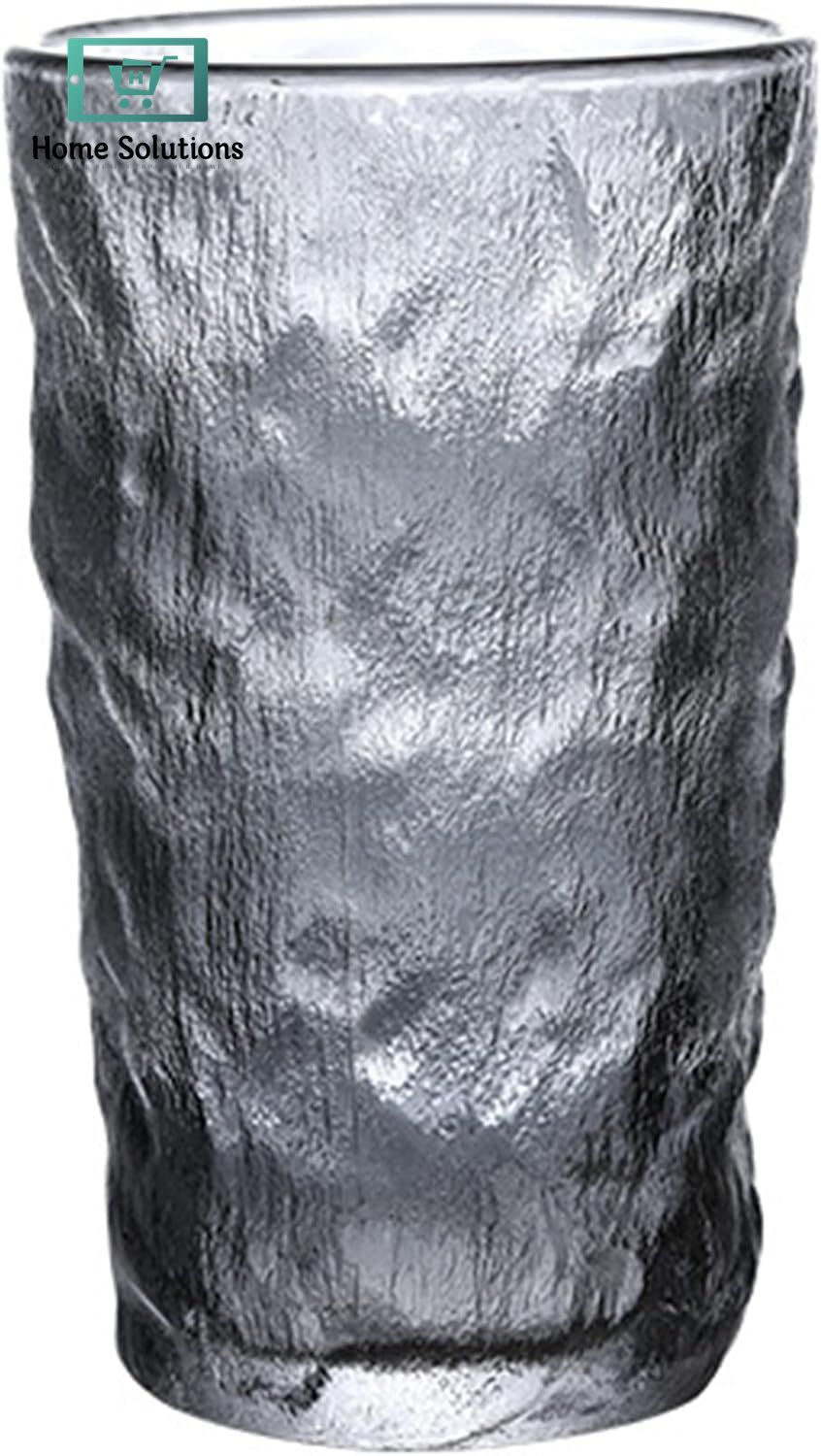 6-Piece Gray Frozen Ice Textured Glass Set | Modern Drink - 400ml