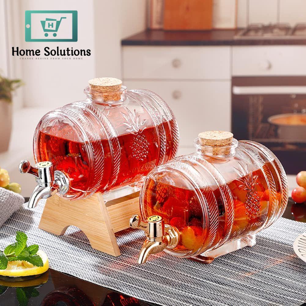 Barrel-Shaped Glass Water Dispenser with Elegant Bamboo Stand – Luxury Serveware