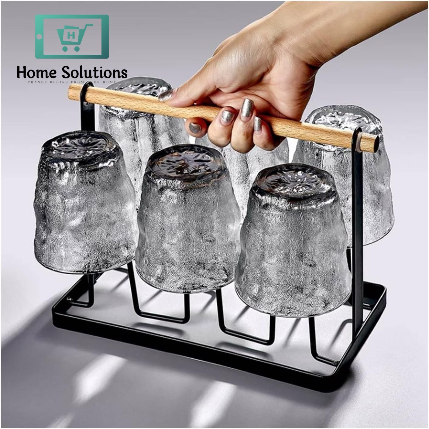 6-Piece Frozen Ice Textured Glass Set | Gray Drinkware Collection - 280ml
