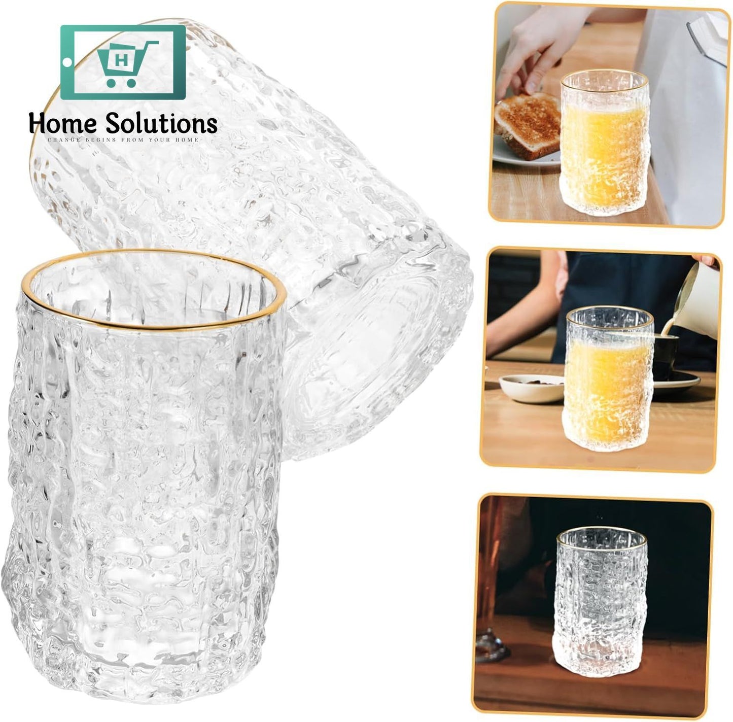 6-Piece Crystal Clear Drink Glass Set | Ice Texture Design - 300ml