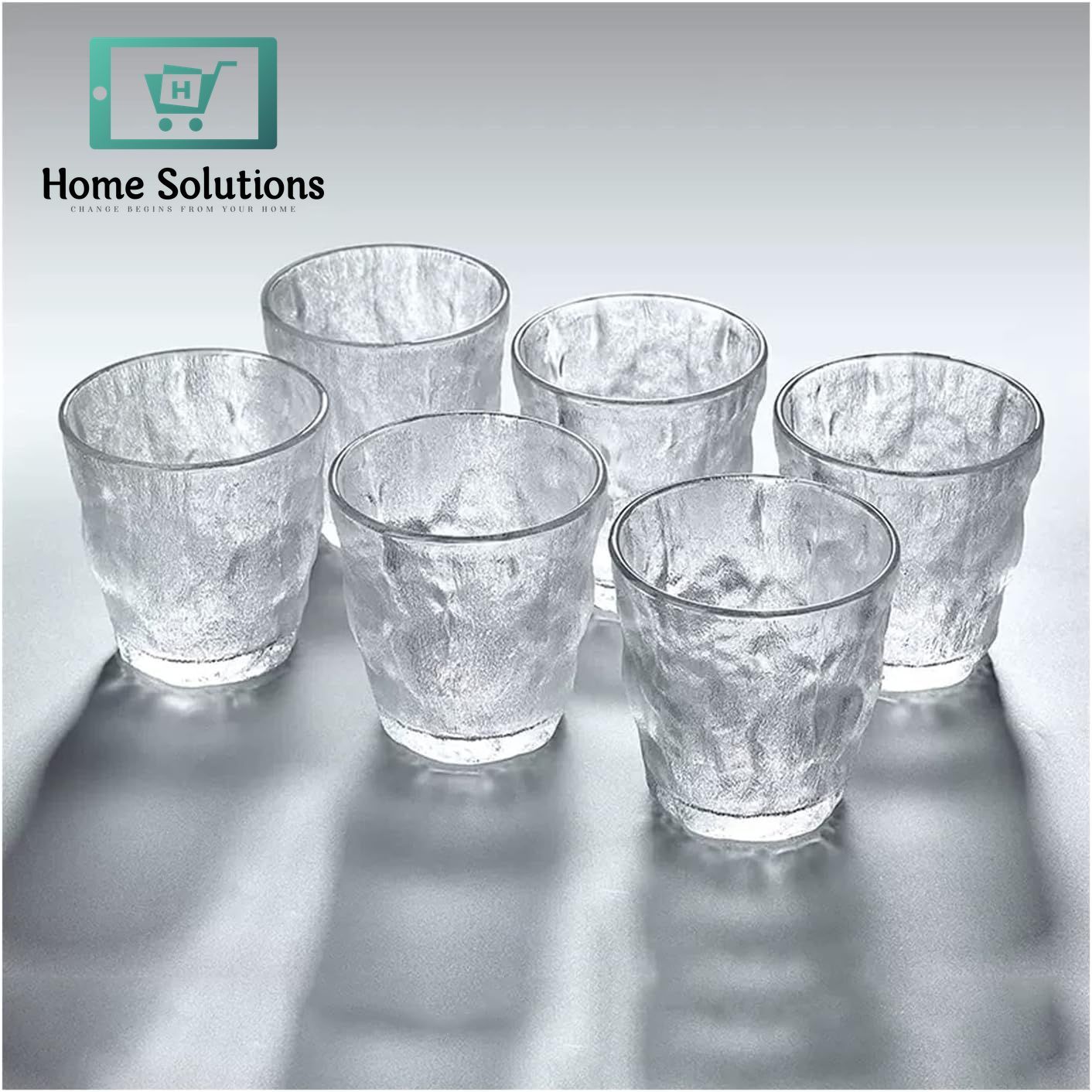 6-Piece Frozen Ice Textured Glass Set | Gray Drinkware Collection - 280ml