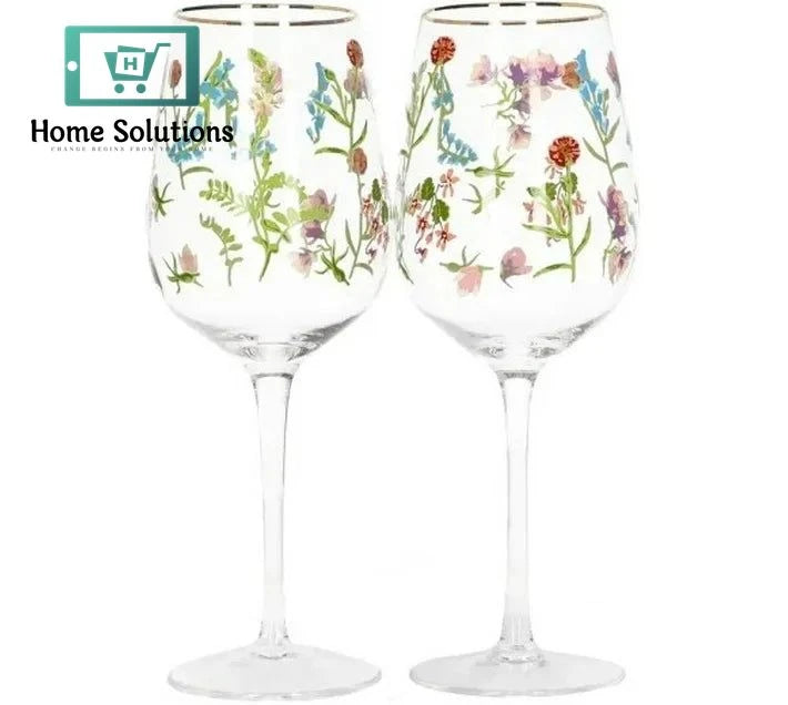 Danny Home Flower Wine Glass Set – 2 Piece Elegant Drinkware