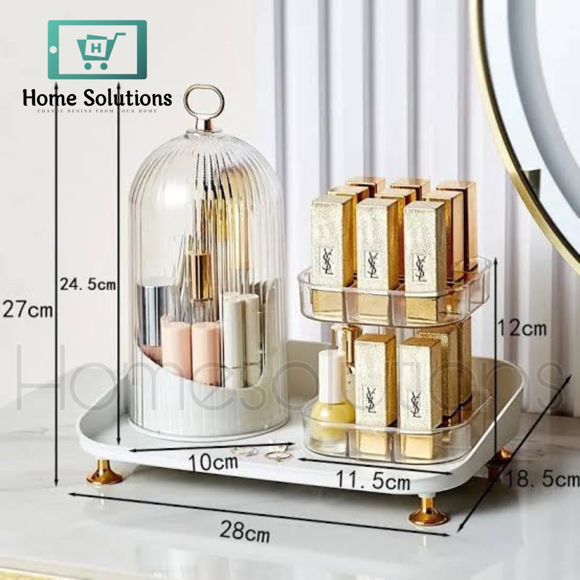 WNIDEO 360 Rotating Makeup & Vanity Organizer Stand with Tray
