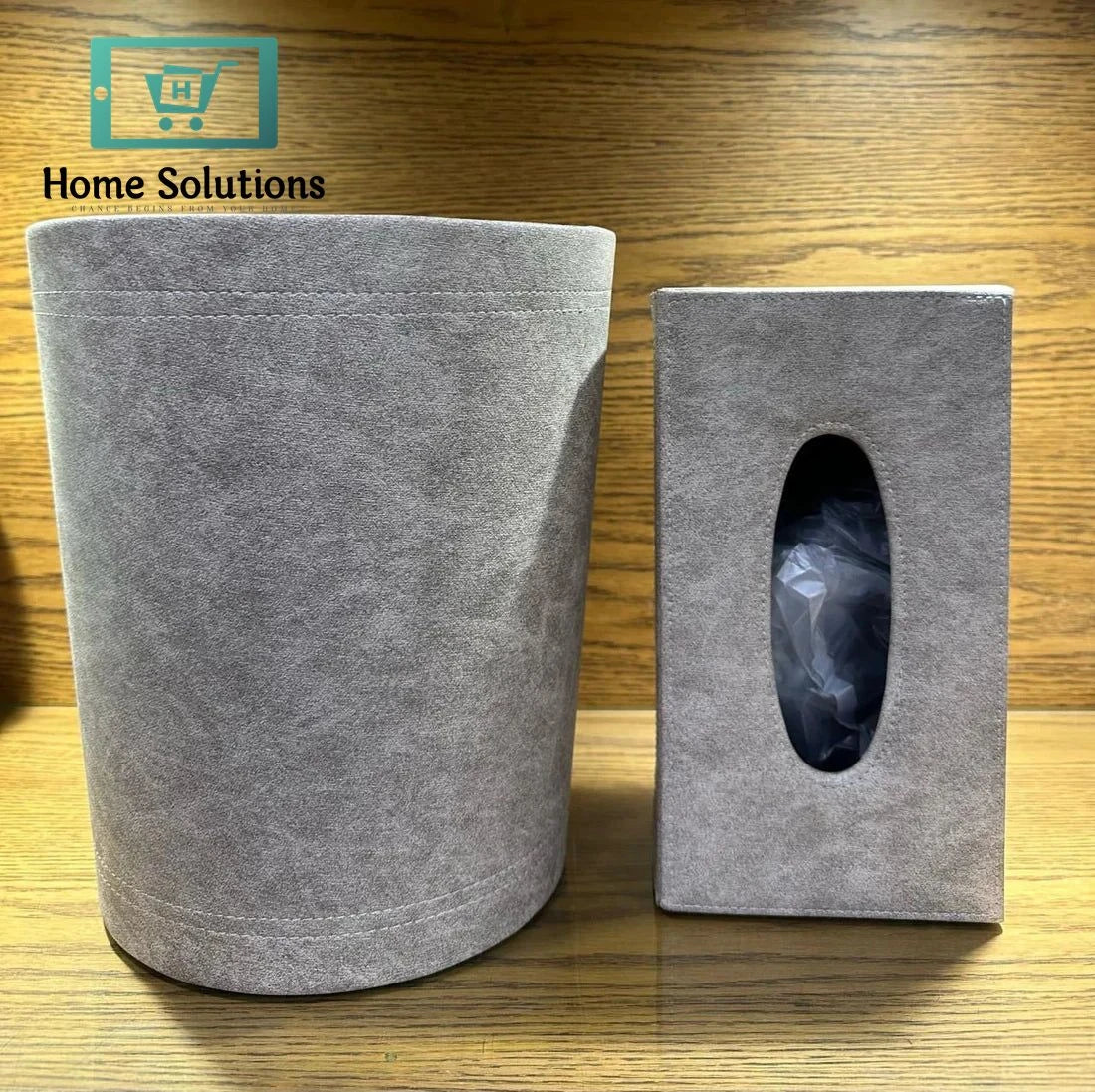 Premium Faux Leather Tissue Box & Waste Bin Set for Home & Office