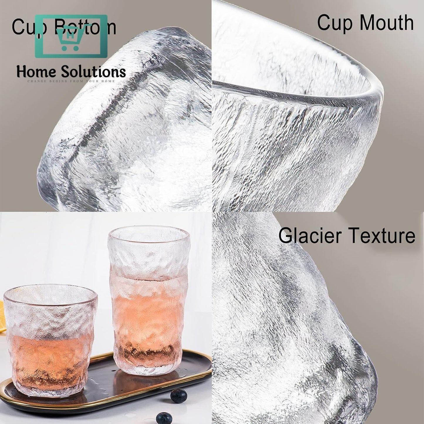 6-Piece Gray Frozen Ice Textured Glass Set | Modern Drink - 400ml