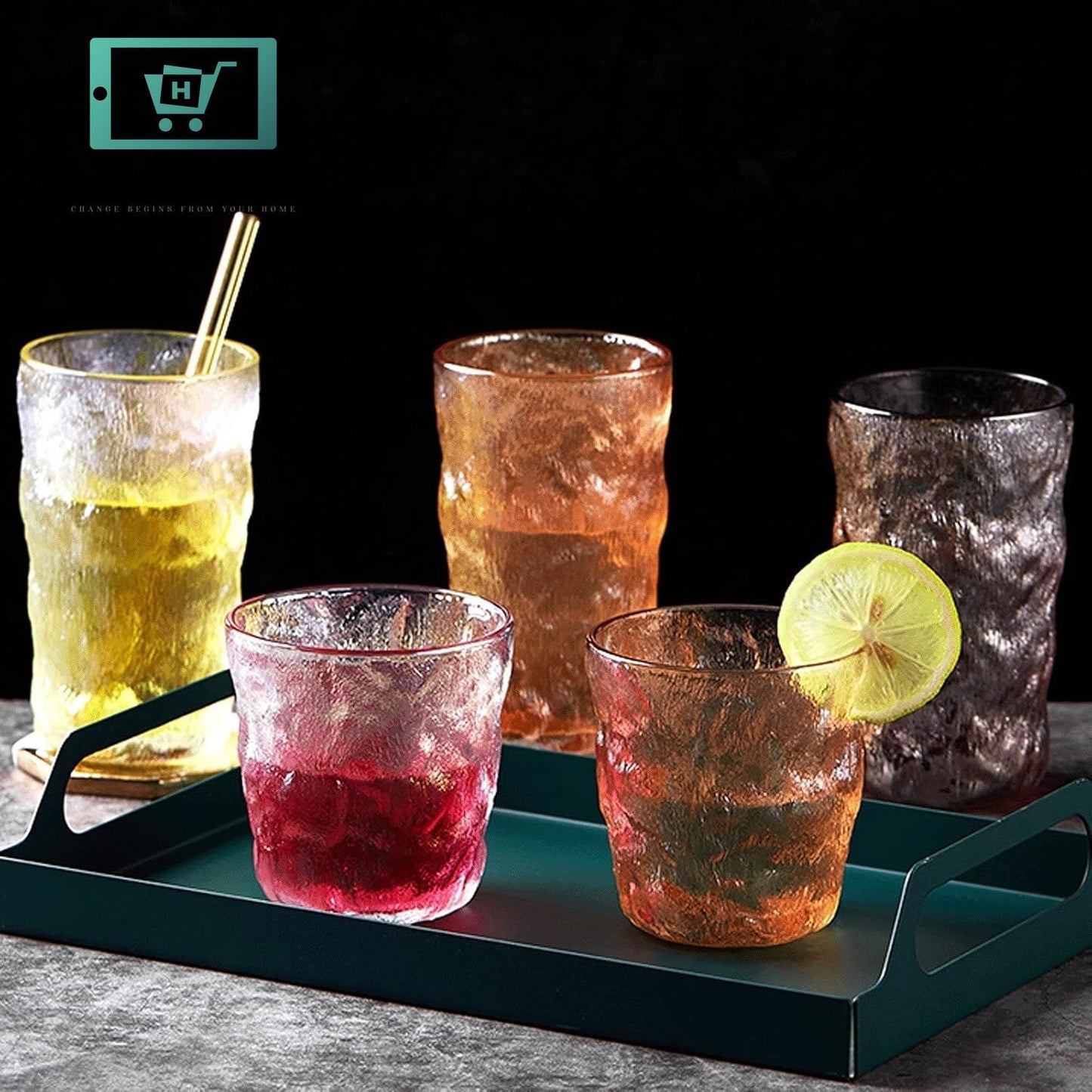 6 Piece Gold Frozen Ice Drink Glass Set – 400ml