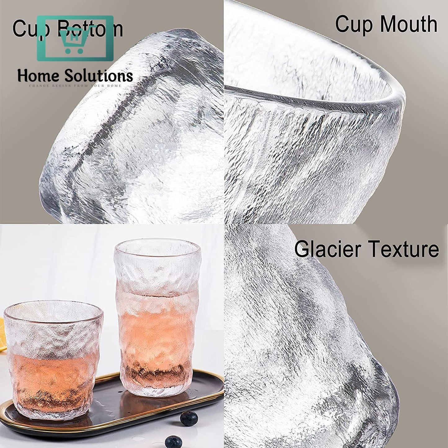6-Piece Clear Drinkware Set Gold Rim Glasses – Frozen Ice Design | 400ml