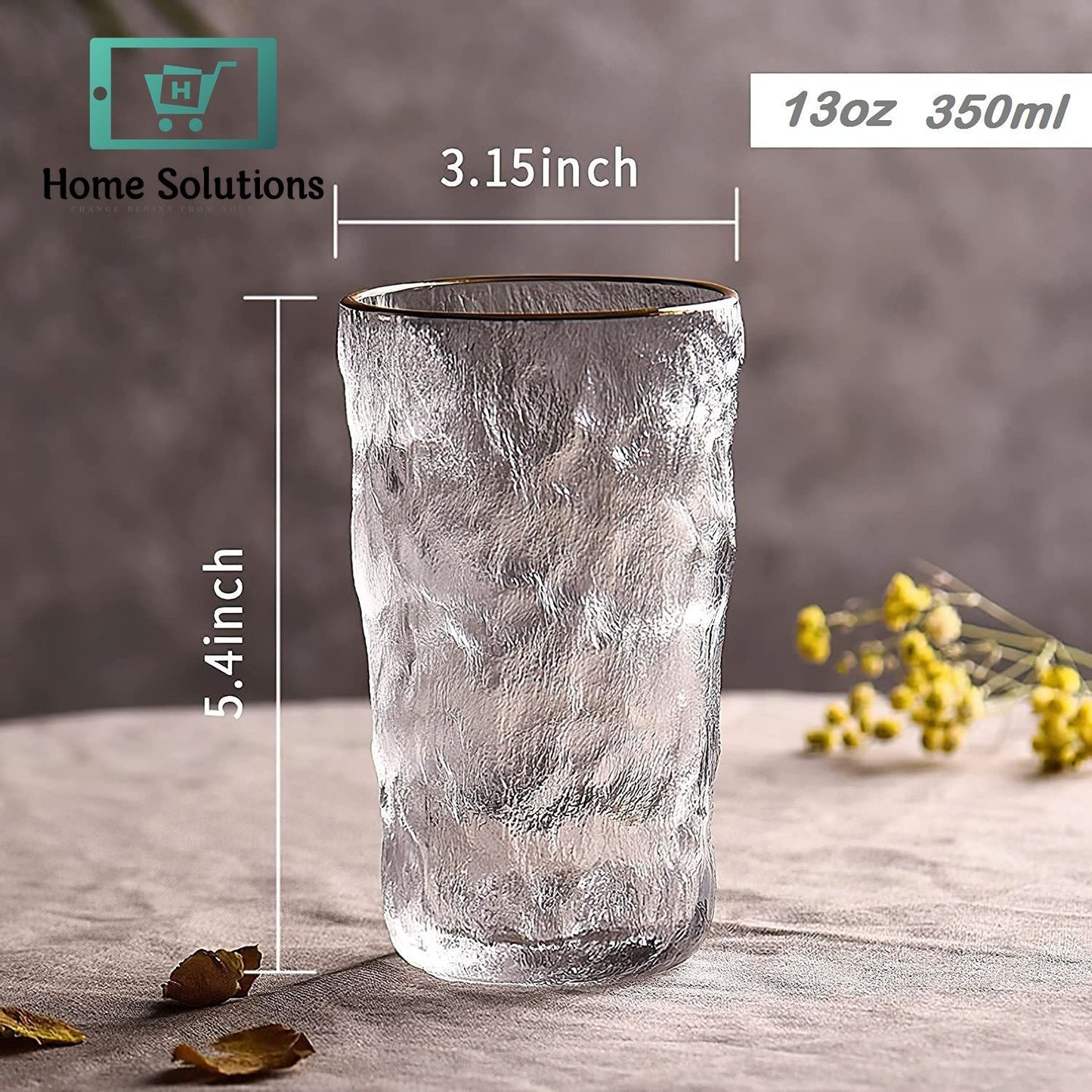 6-Piece Clear Drinkware Set Gold Rim Glasses – Frozen Ice Design | 400ml