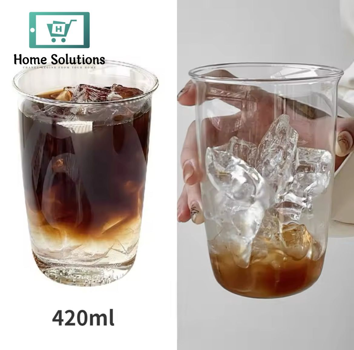 POP Basic Clear Glass Ice Tea / Cold Coffee - 420ml