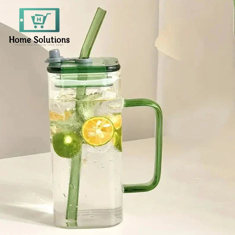 Square Handle Mug with Straw & Plastic Lid – Colorful Drinkware Cup