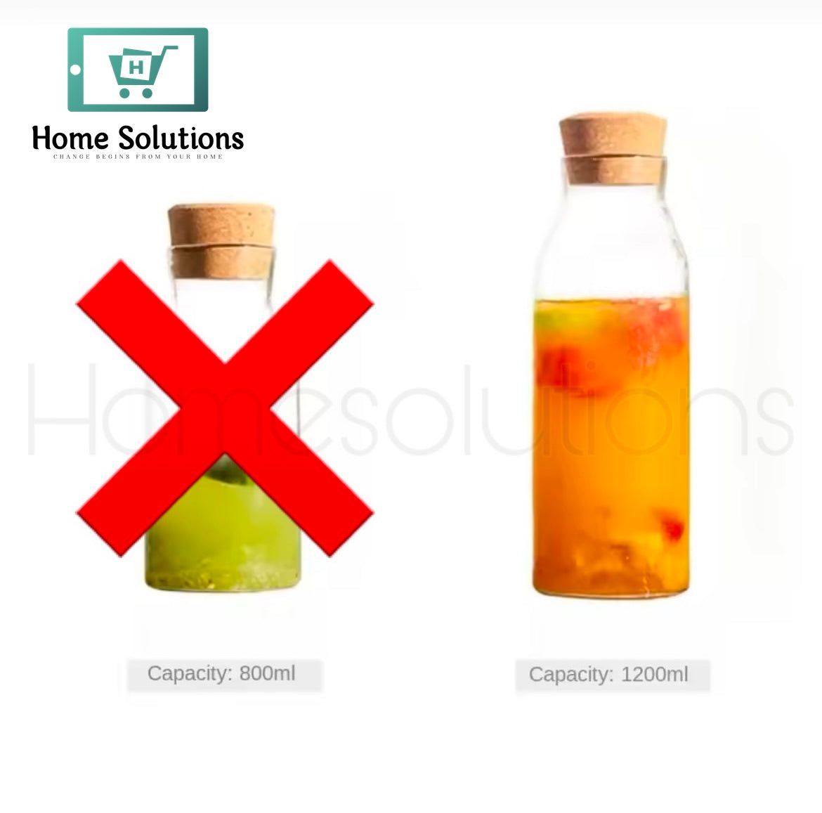 Cork Lid Glass Jar/Bottle - 1200ml