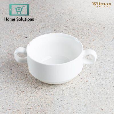 Wilmax England Stella 10 oz White Porcelain Soup Cup with Dual Handles