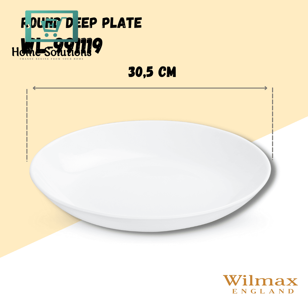 Wilmax England 12-Inch Fine Porcelain Round Deep Plate – 30.5cm