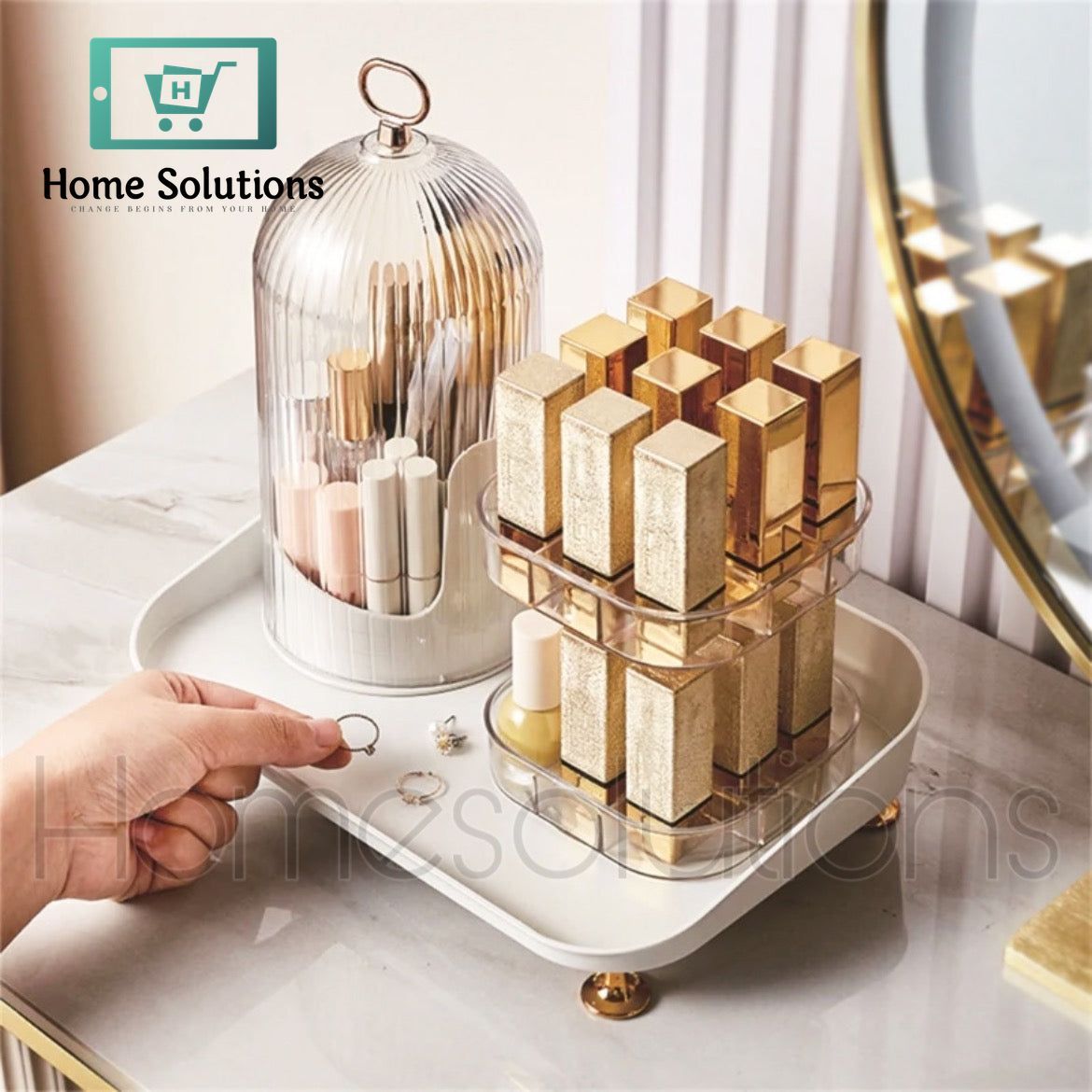 WNIDEO 360 Rotating Makeup & Vanity Organizer Stand with Tray