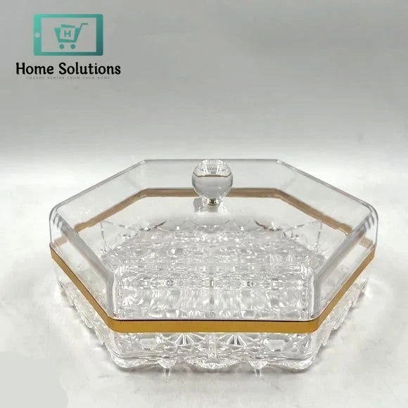 Hexagon Acrylic Dry Fruit Tray with Lid – Transparent Snack Server