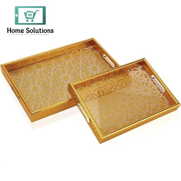 2-Piece Arabic Style Acrylic Tray Set – Gold-Plated Elegant Finish