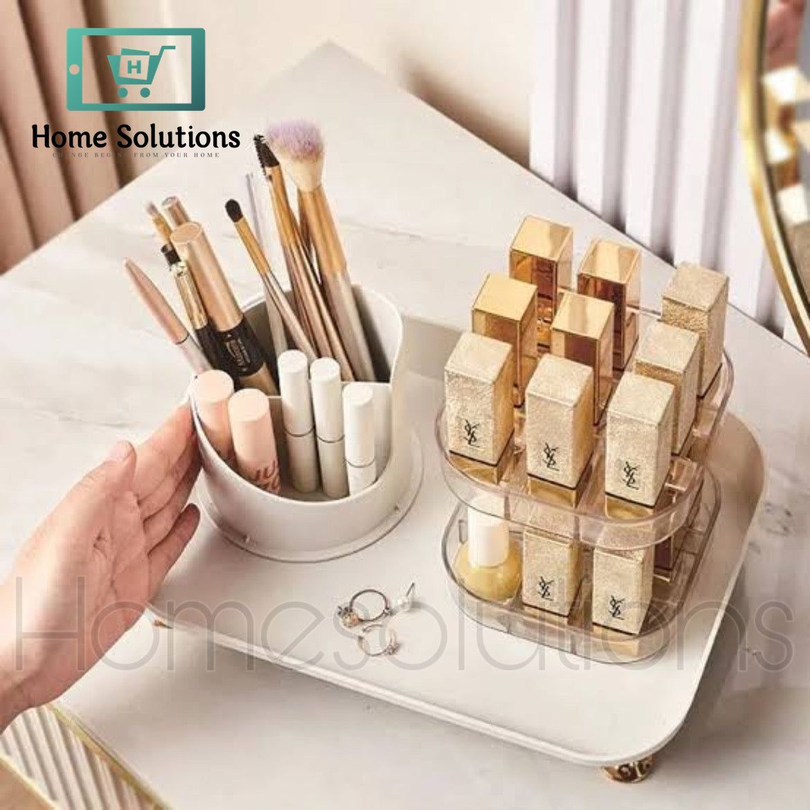 WNIDEO 360 Rotating Makeup & Vanity Organizer Stand with Tray