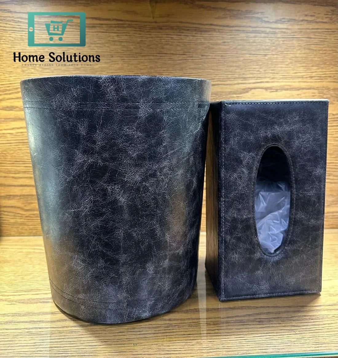 Premium Faux Leather Tissue Box & Waste Bin Set for Home & Office