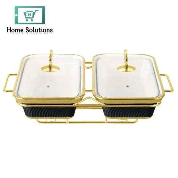 Brilliant 12-Inch Twin Rectangular Serving Dish – With Elegant Candle Warmer Stand