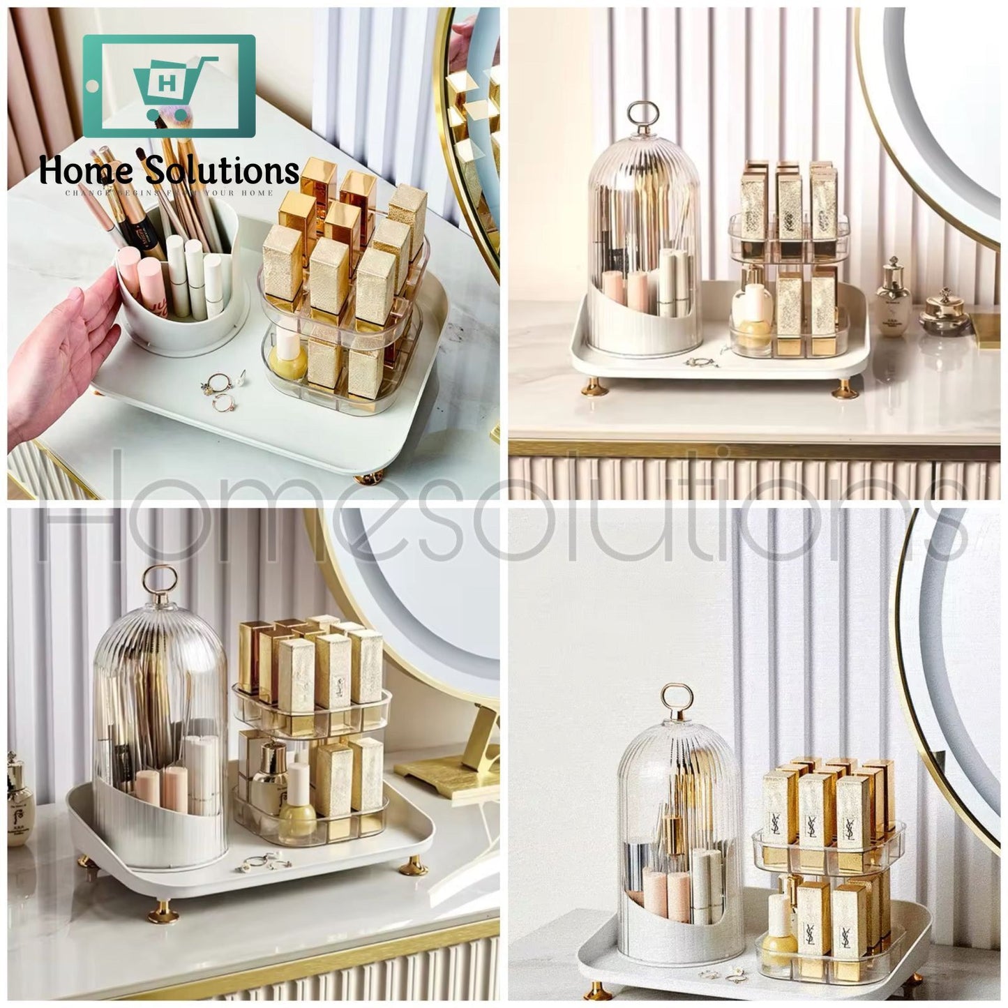 WNIDEO 360 Rotating Makeup & Vanity Organizer Stand with Tray
