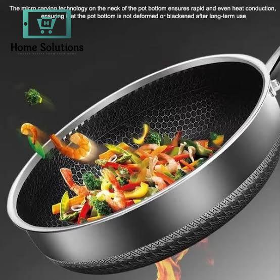 Stainless Steel Honey-Comb Laser Coated Frying Pan With Heavy Base