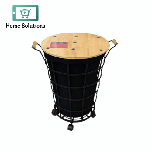 Metal Laundry Basket with Wooden Top & Wheels – Available in Small & Large Sizes