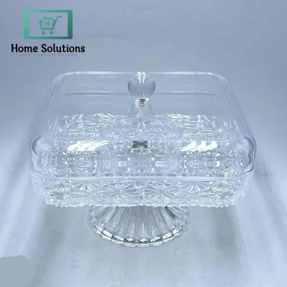 Clear Acrylic Square Dry Fruit Server with Lid & Stand – Display Dish