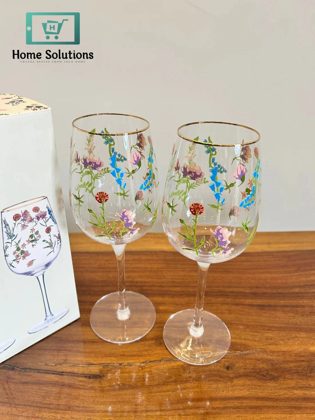 Danny Home Flower Wine Glass Set – 2 Piece Elegant Drinkware