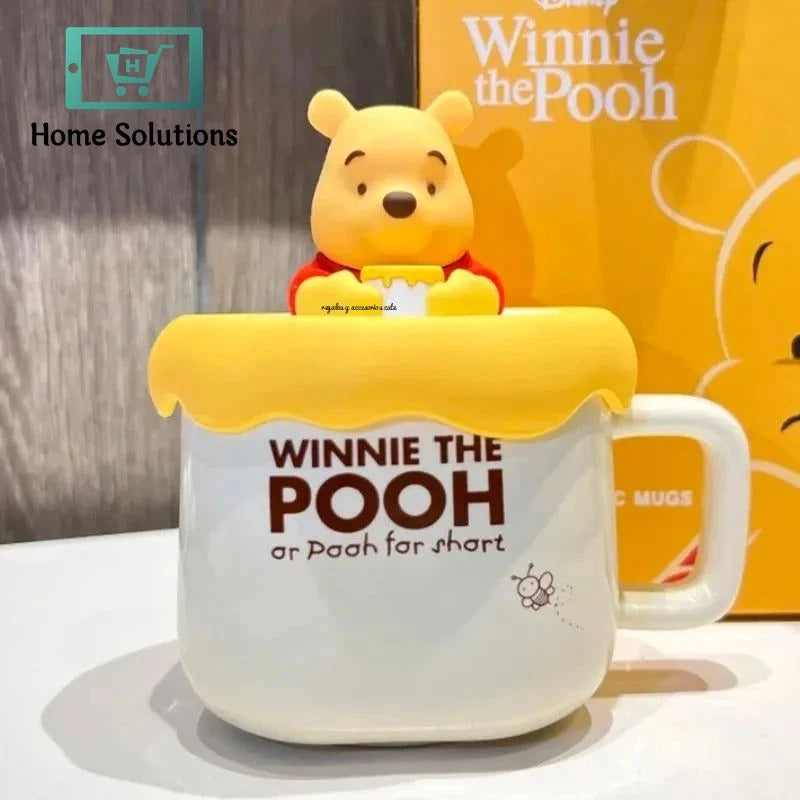 DISNEY Winnie The Pooh Porcelain Mug With Cute Silicon Lid & Spoon - 3 Pieces Set - 320ml