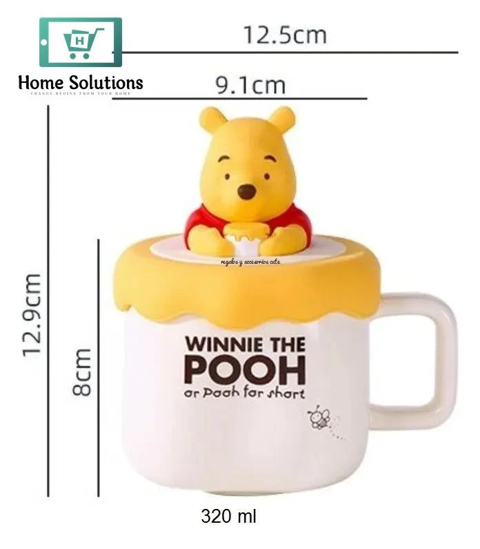 DISNEY Winnie The Pooh Porcelain Mug With Cute Silicon Lid & Spoon - 3 Pieces Set - 320ml